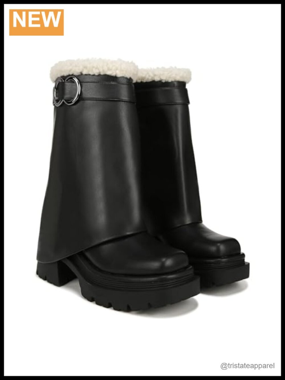 Women's Mid-Calf Boots Faux Leather Zip Chunky Heel Lug Sole Square Toe
